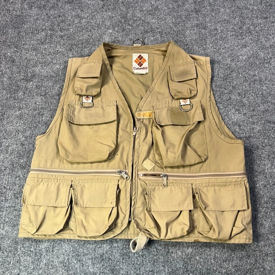 Vintage Columbia Sportswear Khaki Fishing Utility Vest Men Canvas Outdoor