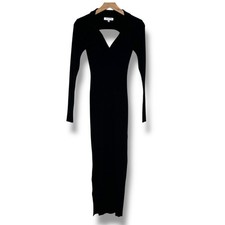 Emory Park Womens S Ribbed Maxi Black Dress Long Sleeve side Slit Open Back