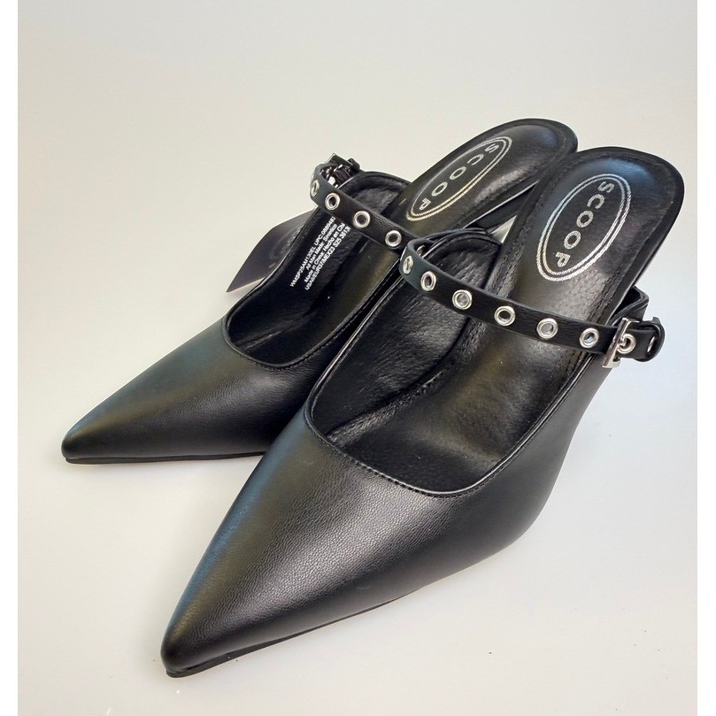 NEW in Box Scoop Black Studded Mary Jane Mule Heels Pointed Toe Size 6.5