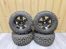 4x Proline Badlands #1178 1/8 Tires on 17mm Hex Wheels Used Traxxas Arrma Losi