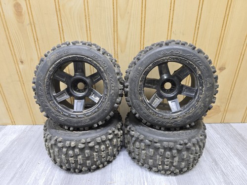 4x Proline Badlands #1178 1/8 Tires on 17mm Hex Wheels Used Traxxas Arrma Losi - Picture 1 of 3