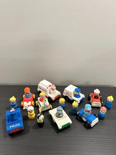 Vintage Fisher Price Little People Vehicles & Figures Police Mail Ambulance Cars