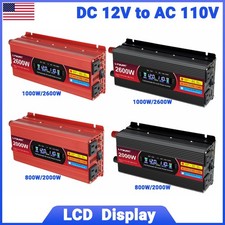800W 1000W Power Inverter 12V to 110V Converter 2AC 2USB LCD Display Camping RV