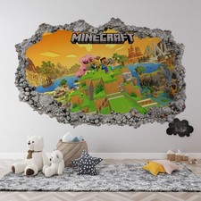 Minecraft Deluxe Steve Alex 3D Smash Wall Art Decal Sticker Kids Room 120 cm w
