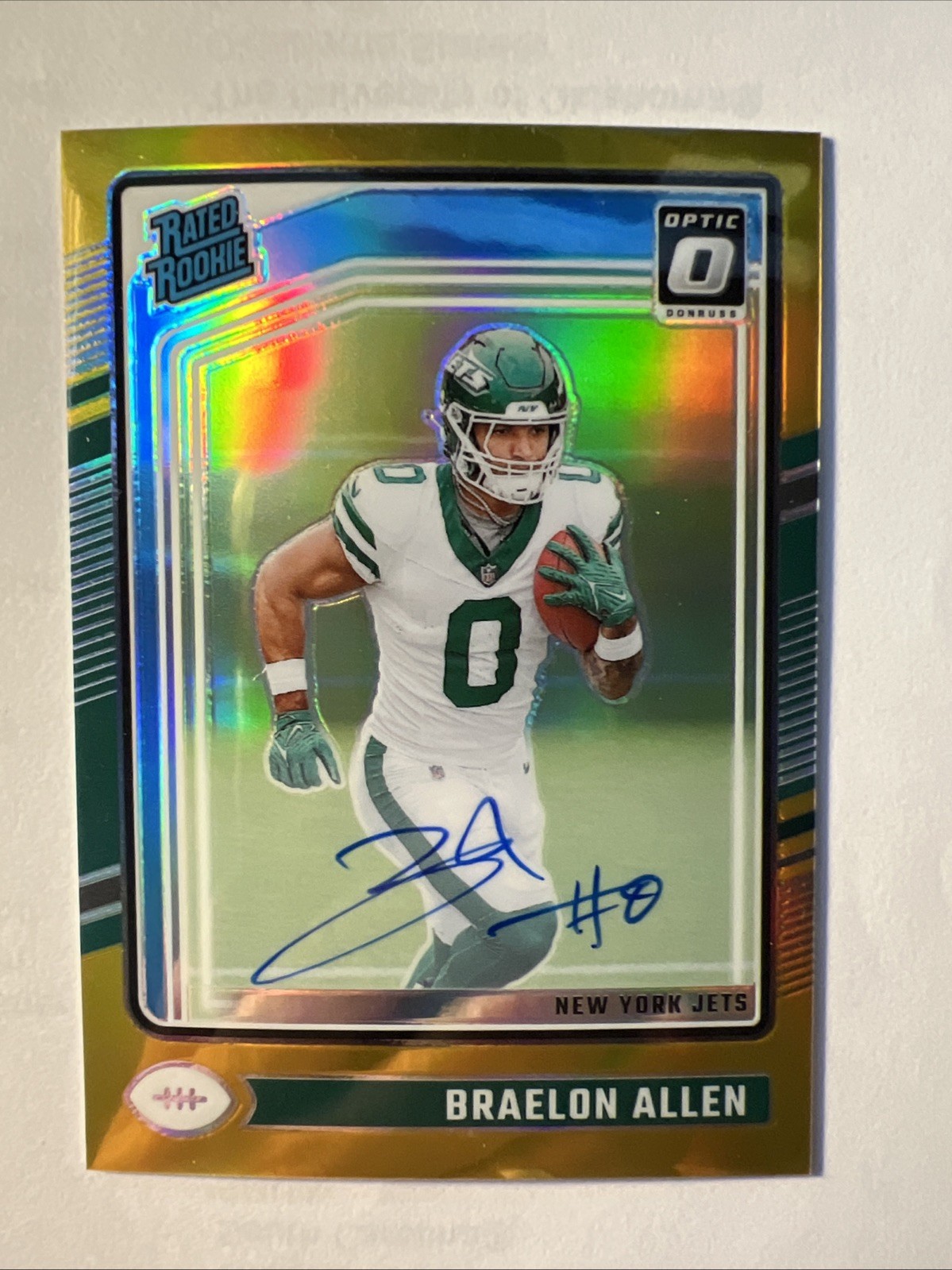 2024 Donruss Optic Braelon Allen Rated Rookie Gold Auto 7/10 Jets