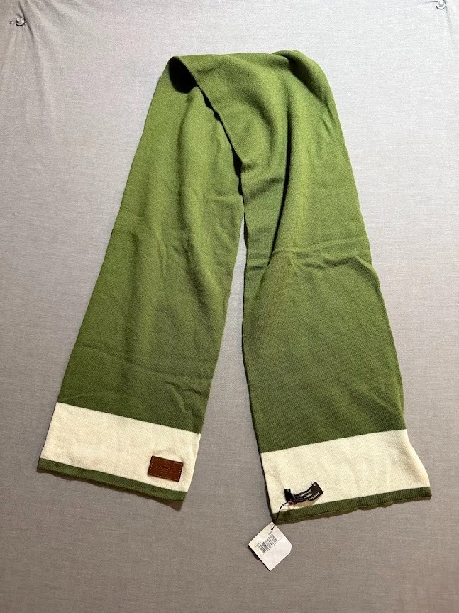 Bufanda Coach Para Hombre Verde Blanco Lana Merino Cálida Invierno Nueva Foto 2 de 4