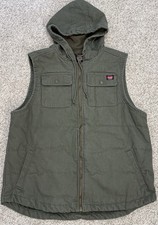 Wrangler Workwear Canvas Work Vest Men s XL Army Green Hoodie Full Front Zip