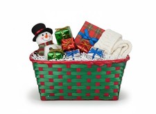 Christmas Woven Bamboo Basket – Red Green Gift Hamper, Festive Storage Decor