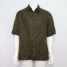 Fendi Linen FF Logo Men's Short Sleeve Shirt 51062 152898879 P 