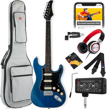 Beginner HSS Electric Guitar Kit W/Headphone Amp, Padded Gig-Bag, Headphones, Gu
