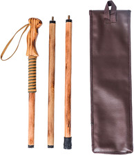 3-Pc Detachable Hardwood Walking Stick Pine Handle with Compass