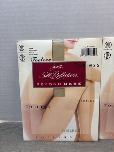 Hanes Silk Reflections Beyond Bare Toeless Size CD Beyond Bisque Pantyhose 2Pair - Picture 2 of 5