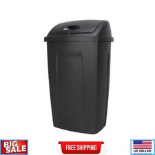 Kitchen Trash Can, 13 Gallon Plastic Garbage Bin with Swing Top Lid, Black New