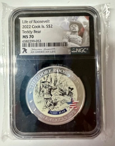 2022 Cook Islands "Life Of Roosevelt" NGC-MS70 7K METAL LABEL