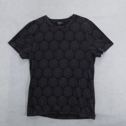 A.P.C. Mens Shirt Size Small Black Polka Dot Short Sleeve Cotton Elastane