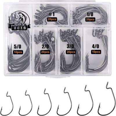 140PCS EWG Offset Worm Fishing Hooks for Bass - High Carbon Steel Tackle