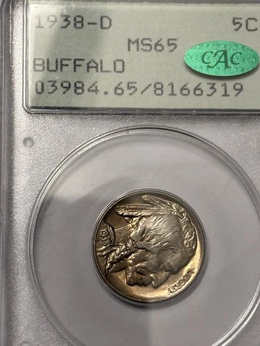 1938-D Buffalo Nickel 5c PCGS MS65 CAC Rattler OGH