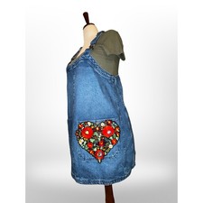 We The Free Denim Overall Mini Dress Floral Heart Appliqué Small
