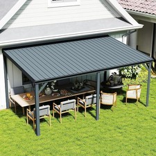 Domi 12x16FT Lean to Gazebo, Wall Mounted Gazebo w/Sloping Roof,Drainage System