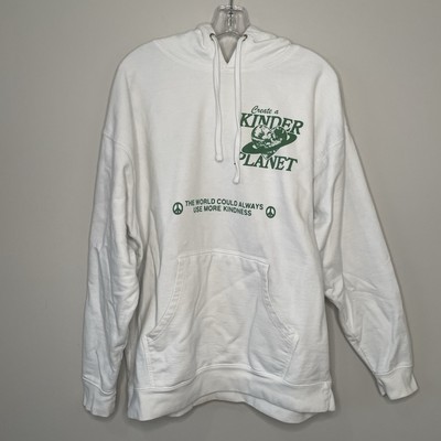 Create a Kinder Planet Hoodie Sweatshirt Unisex XL White Green Womens Eco Hooded