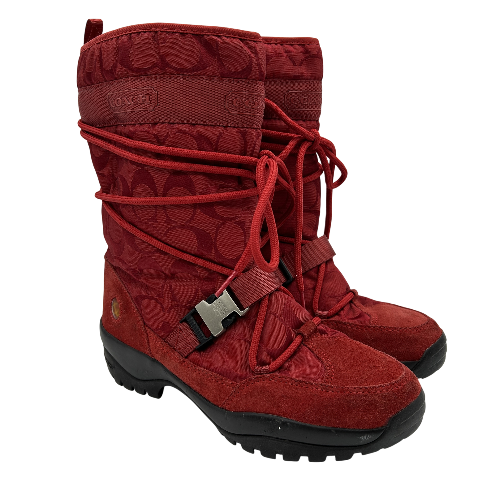 SAOLA Stivali Coach Sela donna taglia 7 5 rossi invernali neve suola vibram nylon scamosciato