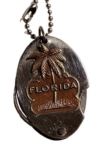 Vintage Florida Souvenir Testrite Style Compass With Loupe Magnifying Glass Palm