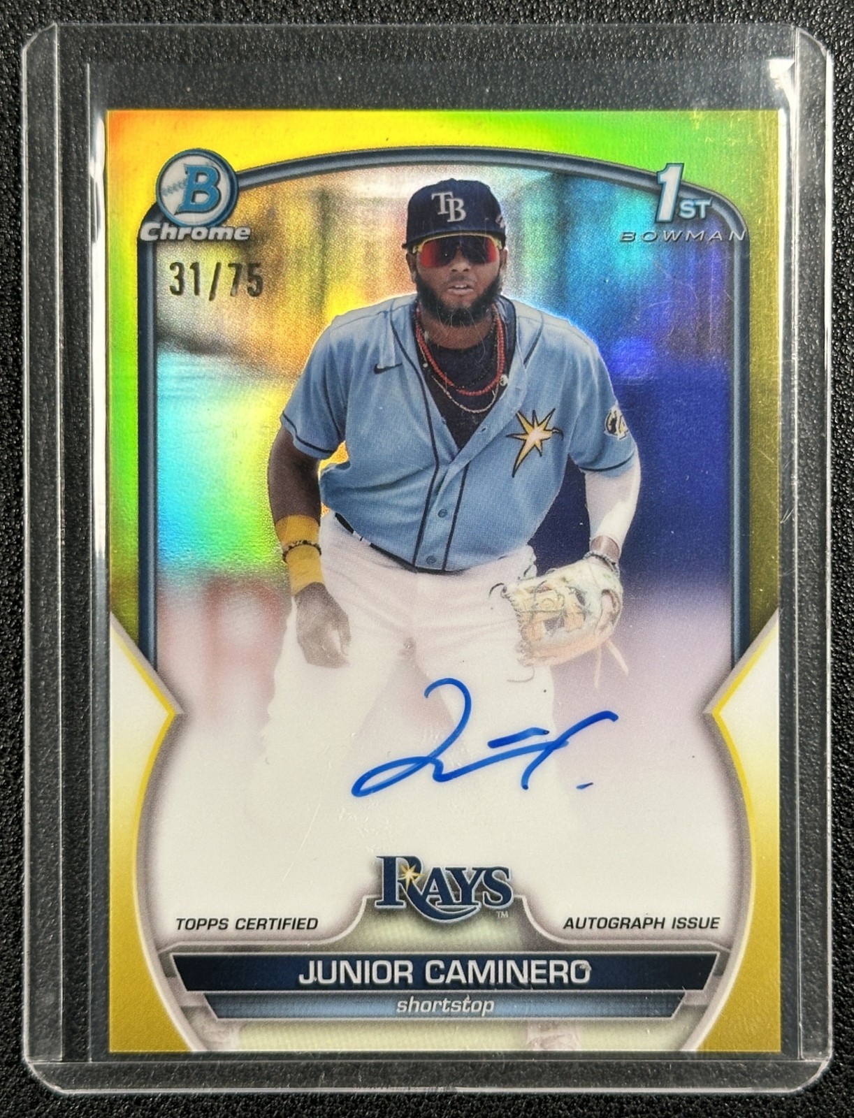 JUNIOR CAMINERO 2023 BOWMAN CHROME AUTO YELLOW REFRACTOR 1ST PROSPECT 31/75