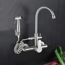 Stainless Steel Commercial Sink Faucet Wall Mount 360°Rotation Kitchen Faucet US