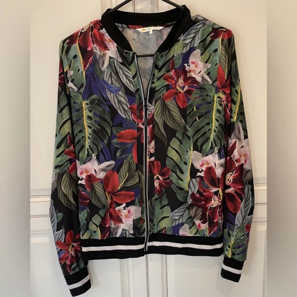 C&C California Women's Size L Multicolor Tropical Lightweight Bomber Jacket - Image 2 of 4