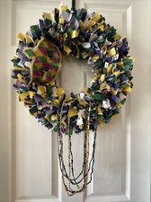 Handmade Rag Wreath 14-inch Round "Mardi Gras" Colorful NEW