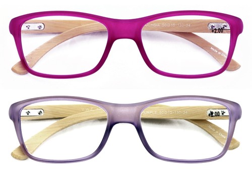 2 Paar Geniune Bambus Damen Lesebrille - lustige Farbe klare Linsenleser 7015 - Bild 9 von 10