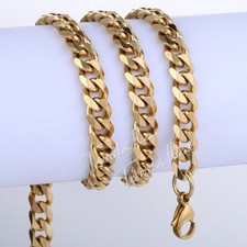 7mm 16-36" Gold Plated Curb Link Stainless Steel Necklace Men Women Chain Choker