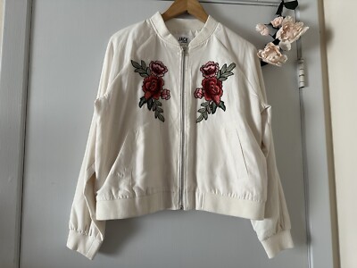 Jack by BB Dakota Women sz L white floral Embroidered Bomber