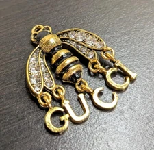 Gucci GG Zipper Pull Bee Gold and Black Large Crystals 28mm