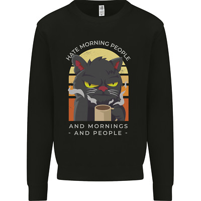Lustiges Sweatshirt Pullover Katze ich hasse Morgenmenschen Kaffee Kinder