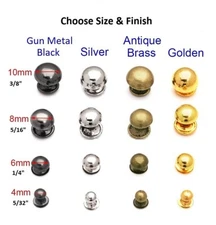 Choose Size & Finish Pkg of 20 ROUND DOME Mushroom Cap Metal Rivet Studs (MU)
