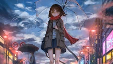 Anime girl rain umbrella artist artwork digital art Playmat Gaming Mat