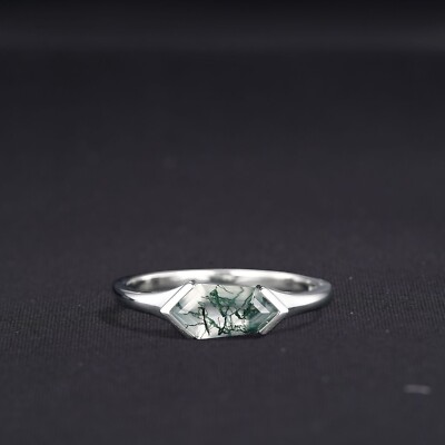 Shield Cut Moss Agate Ring 925 Sterling Silver Solitaire Moss Agate Promise Ring