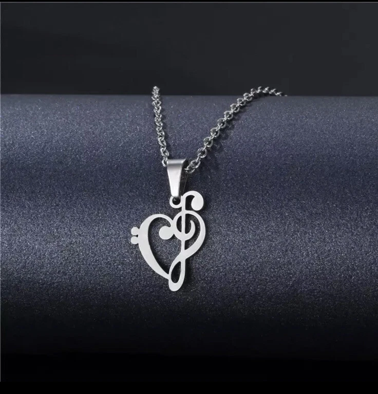 Treble clef bass store clef heart necklace