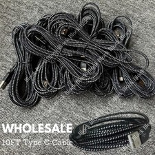Bulk Lot Braided USB C Type-C Fast Charging Data SYNC Charger Cable Cord 10FT