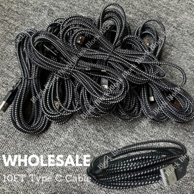 Bulk Lot Braided USB C Type-C Fast Charging Data SYNC Charger Cable Cord 10FT