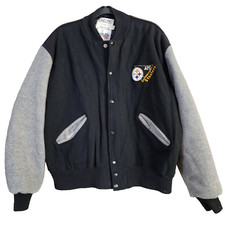 VTG DeLong Mens Team NFL Pittsburgh Steelers Letterman Jacket Size XL Black Gray