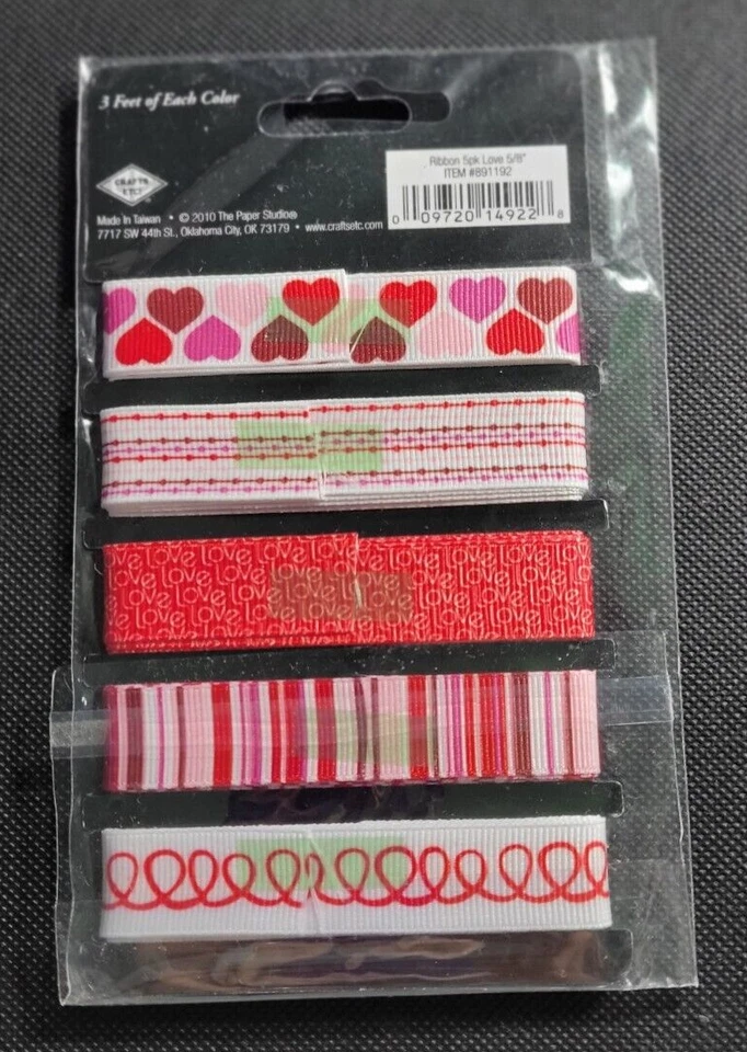 LOVE THEME RIBBON The Paper Studio 3 feet of each Color 5 in pack 5/8" inch - Image 2 of 2