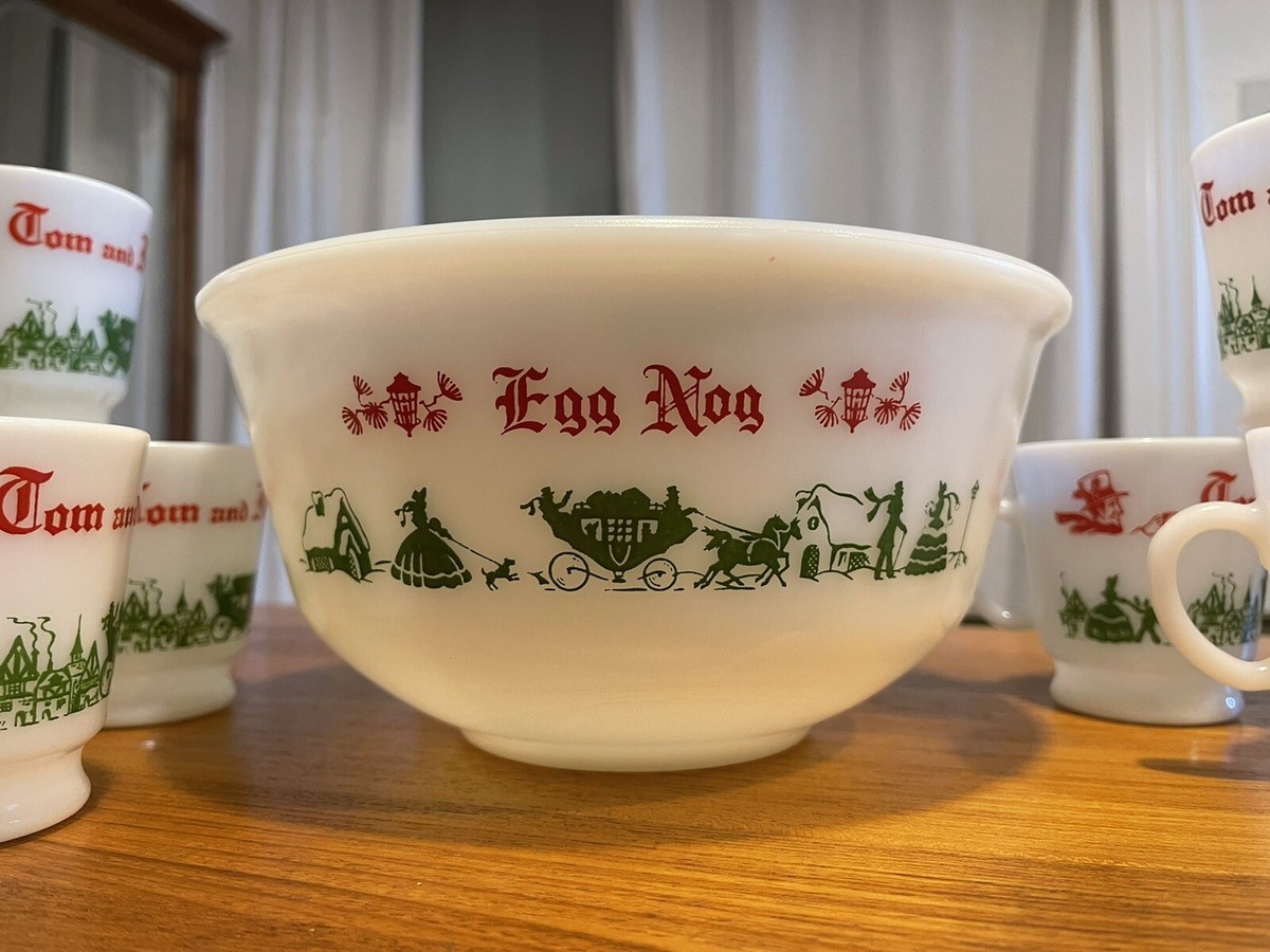 Bol De Punch Vintage FireKing - Tom & Jerry - Verre 9,5 Cm - Motifs Noël