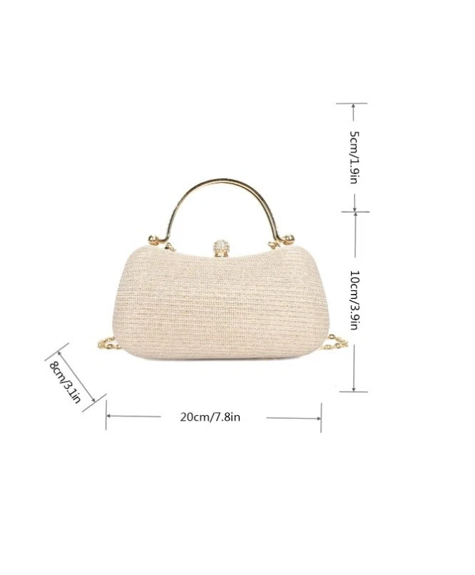 Women's Small Champagne Gold Rhinestone Decor Gold Chain Box Bag Double Handle - Image 4 of 4