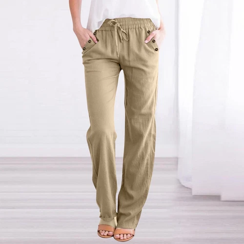 Womens Casual High Waist Pants Drawstring Loose Fit Summer Trousers with Pockets - Imagen 16 de 43