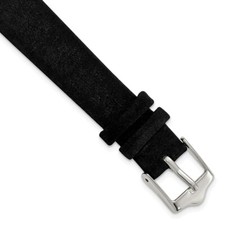 14mm 6.75" Black Suede Leather Silver-tone Buckle Watch Band