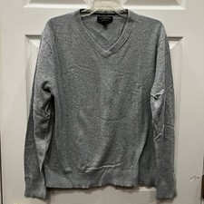 Banana Republic Premium Luxe Yarn V Neck Sweater Men's Large Gray Blue Long Slv