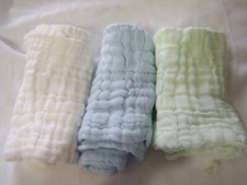 BABY MUSLIN WASHCLOTHS 12X12 INCHES 3 COLORS -100 NATURAL COTTON LOT OF 10