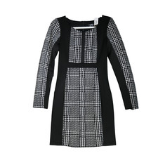 Guess Pencil Dress Women Size 4 Black White Houndstooth Flattering Contrast Trim